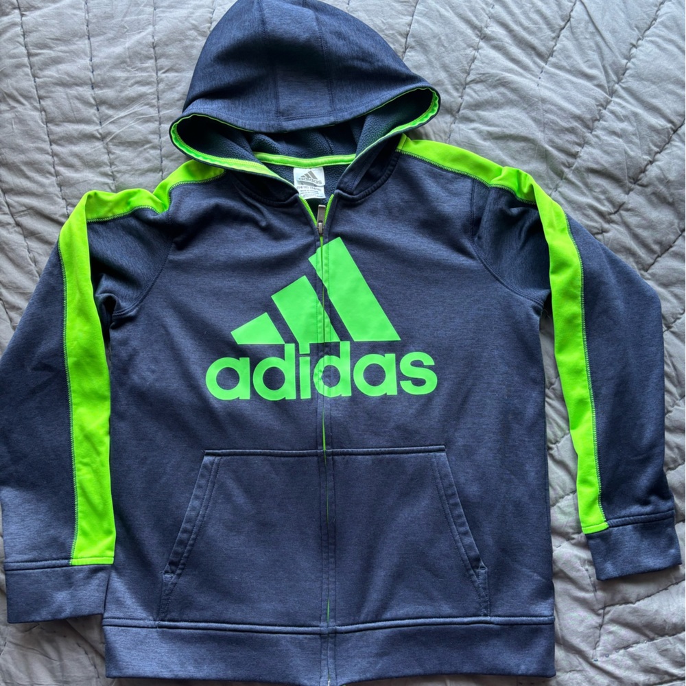 Adidas Youth Hoodie like new condition Size L 14/16 Blue/Green
